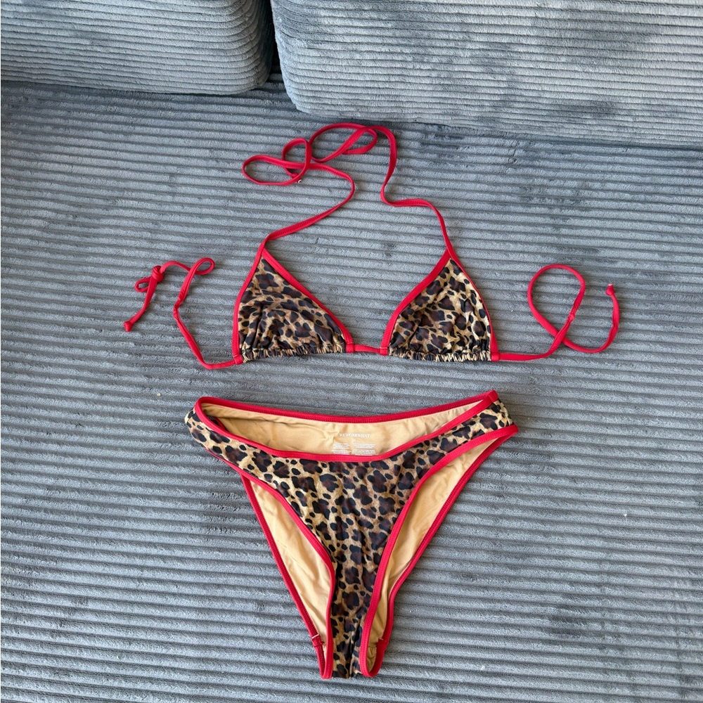 We wore what Leopard Print Bikini with Red Trim